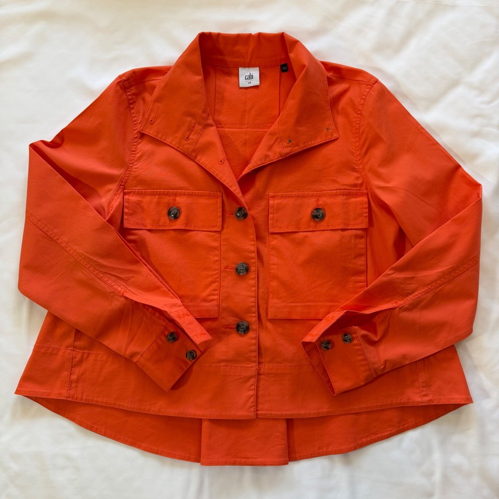 Swing Jacket Orange Cabi Resort 5098 Pleated Back Medium Utility Preppy Vibrant